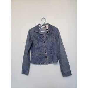 Vtg 90s Bill Blass Womens Petite PS Denim Blazer Jacket Metal Button Front